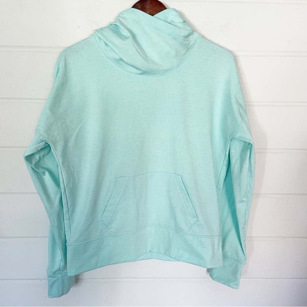 Lucy Women’s Cowl Cross Neck Kangaroo Pocket Mint Green Hoodie Size Medium